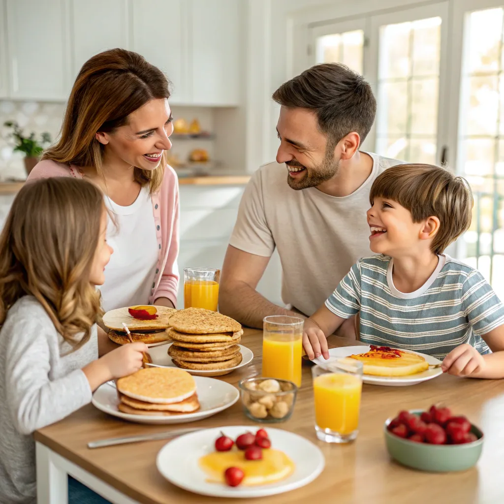 Family enjoying breakfast together